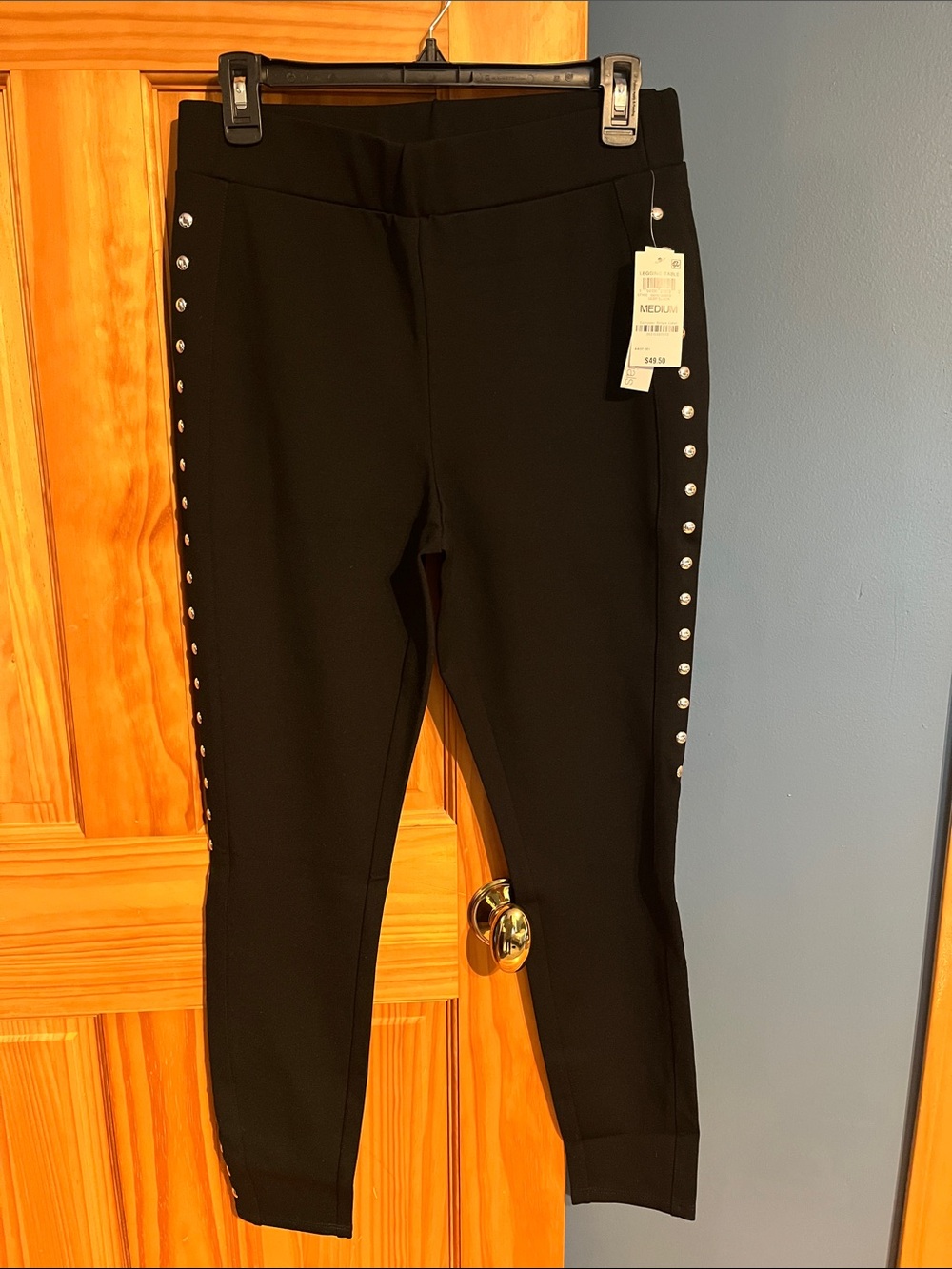 bar III Black Skinny Ponte Ankle Pants with Silver Studs. Size M